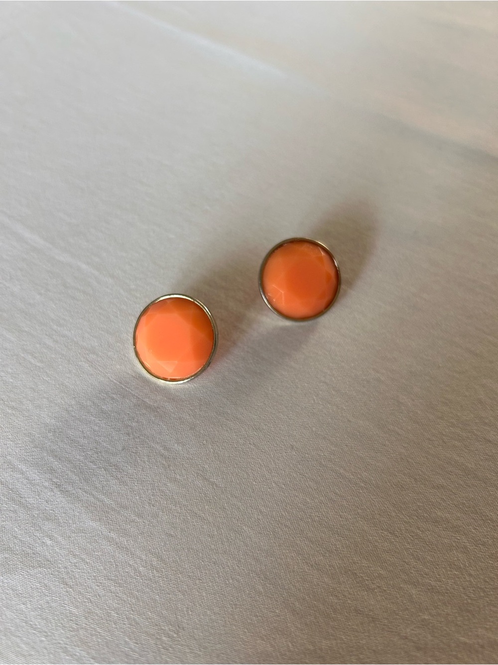 Coral Orange Faceted Round Gold Tone Stud Earrings